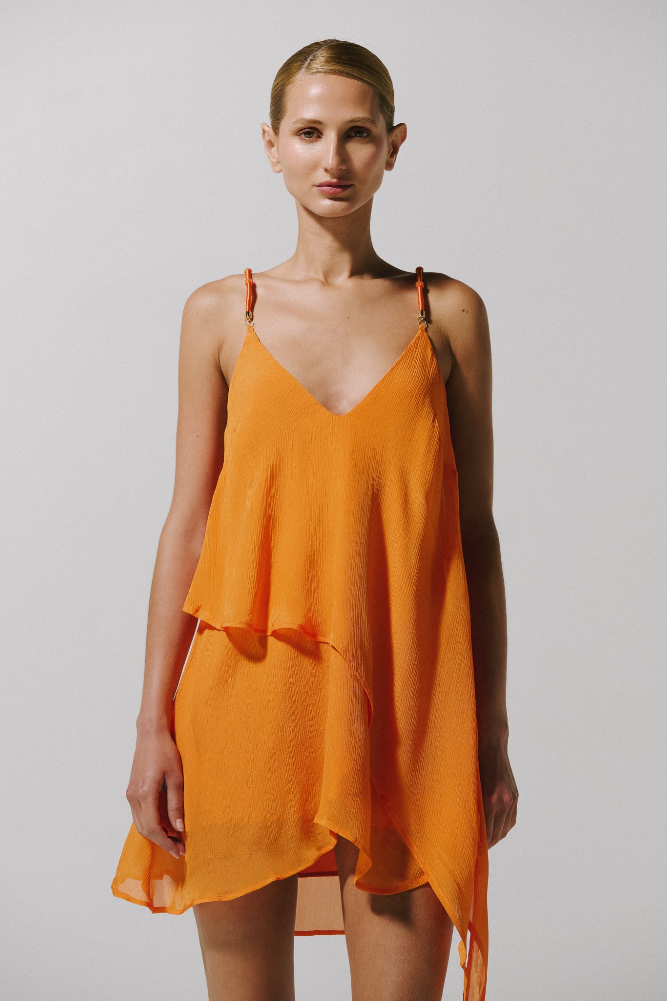 Marian Mini Dress Orange in Georgette