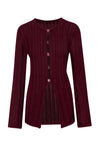 Top Corsica burgundy, vista frontal con abertura decorativa y mangas largas.