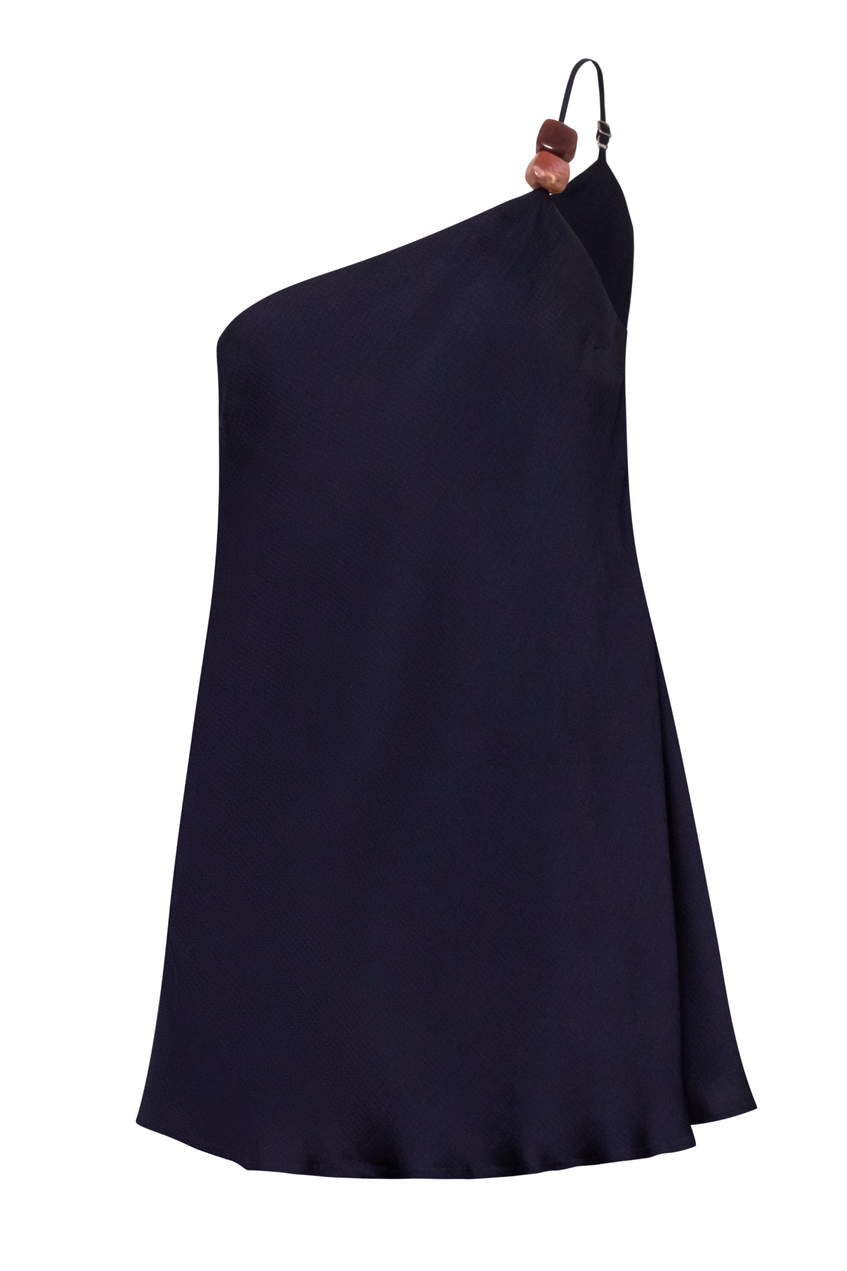 Top Ferrat night blue con tirante ajustable, pinzas superiores y caída estructurada.