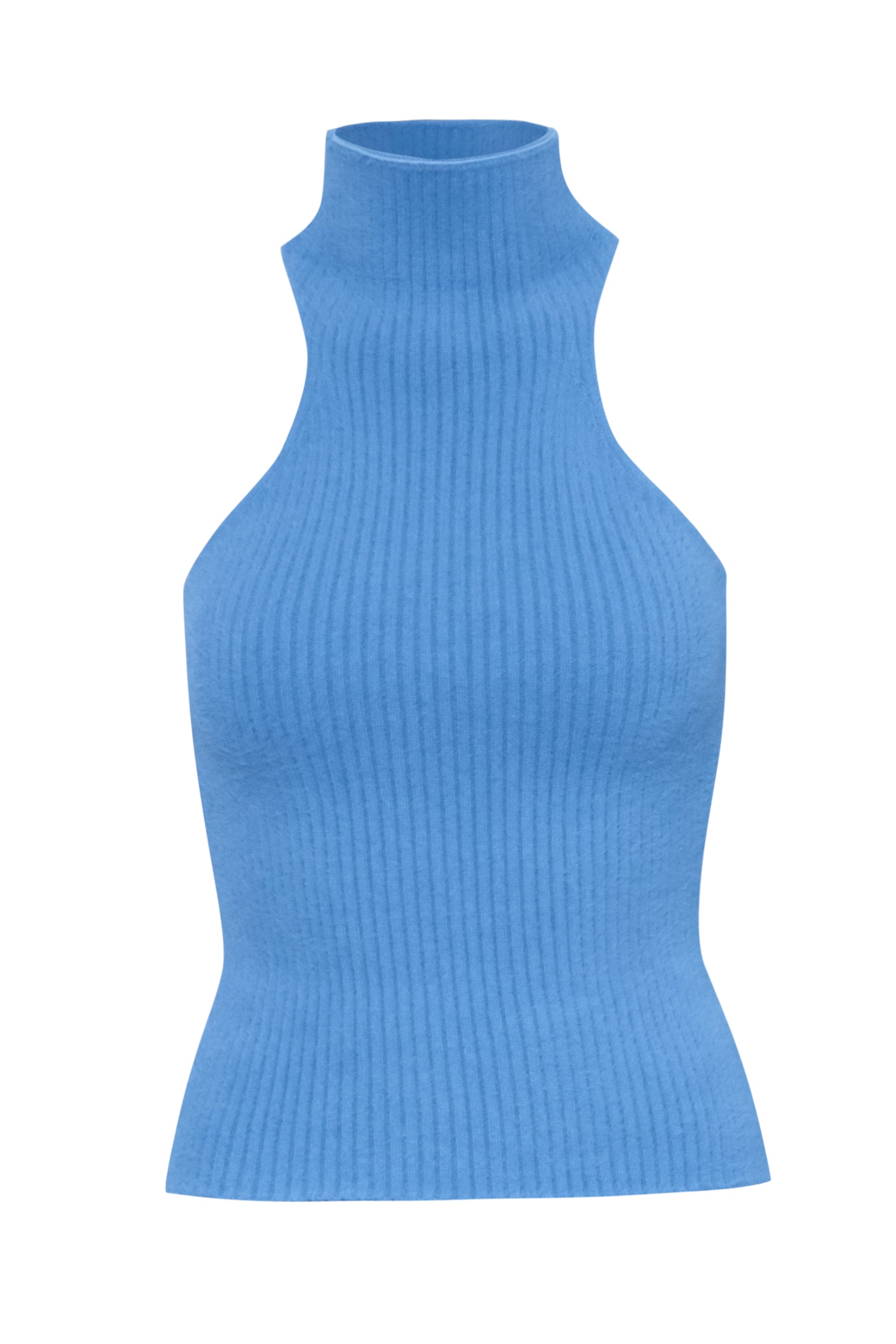 Top Lotus night blue, vista frontal con textura acanalada y corte ajustado.