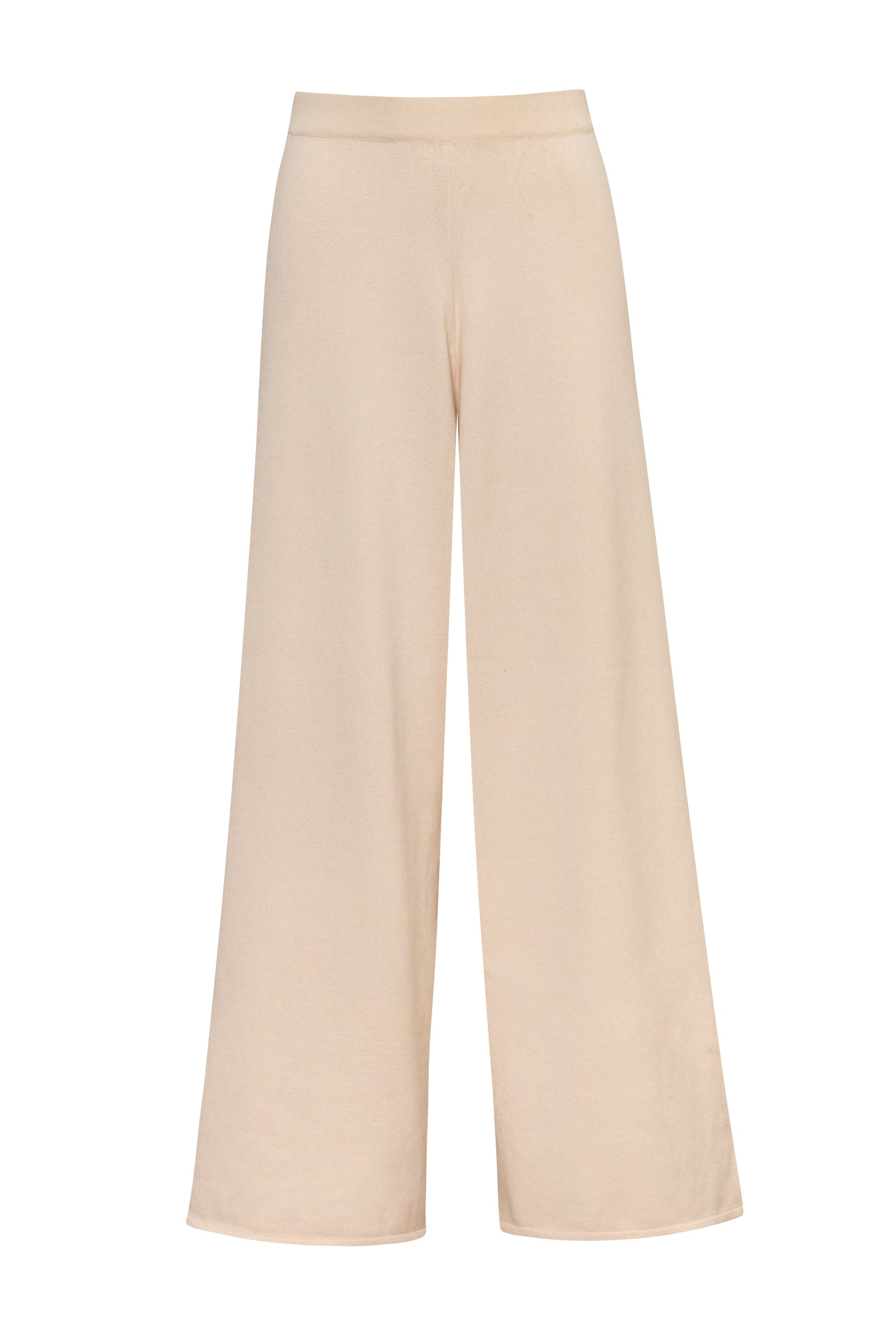 Pantalón Kyoto white cream, vista frontal con caída fluida y tejido de punto.