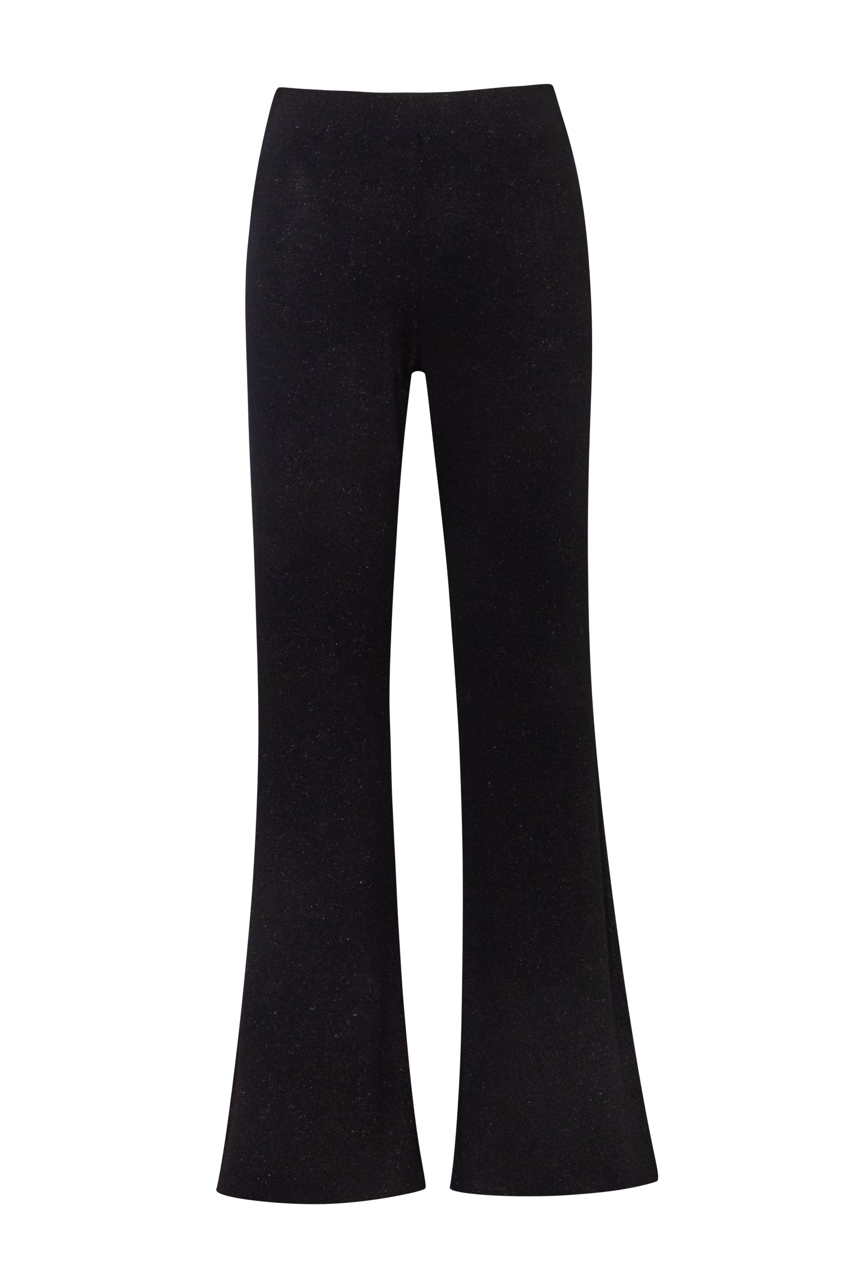 Pantalón negro Suzu, corte wide-leg y tela brillante sin forro.