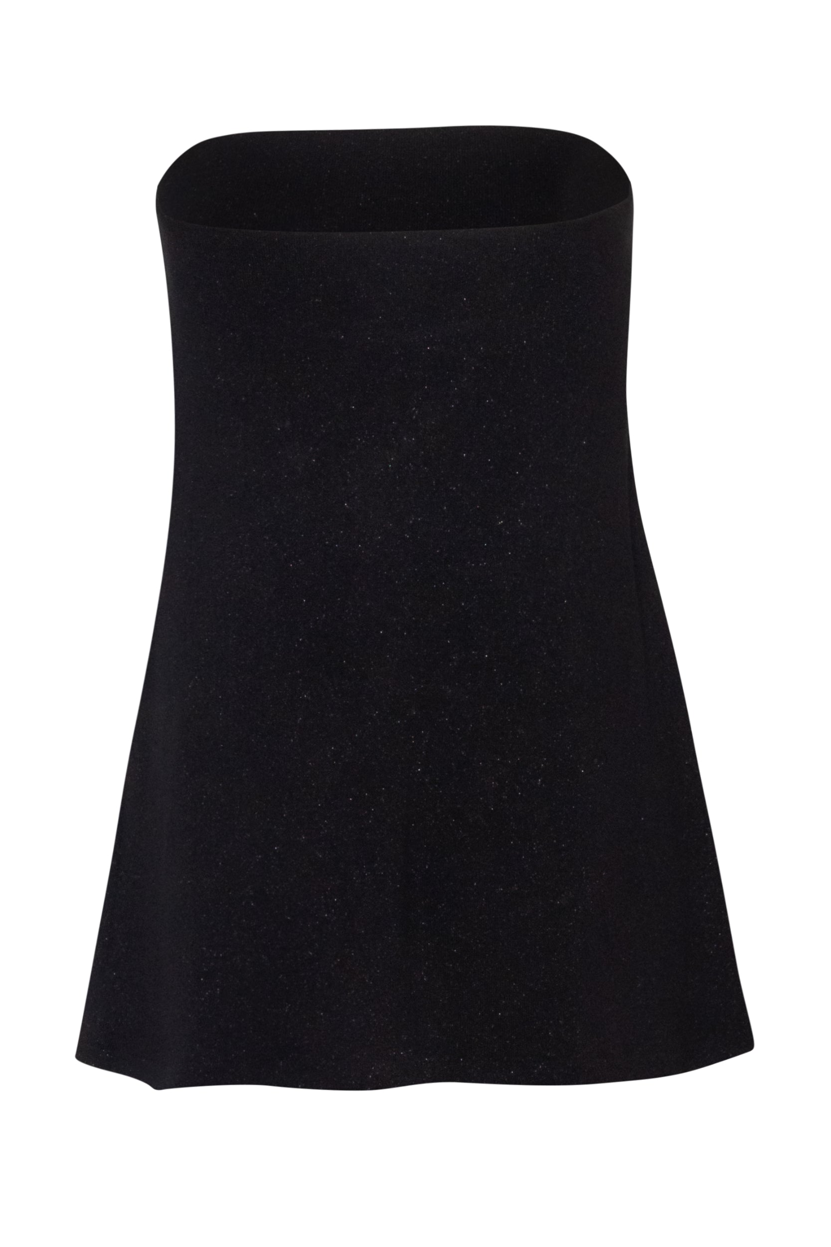 Top Suzu de Baobab, tela brillante negra con bordado, estilo elegante y estructurado.