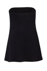Top Suzu de Baobab, tela brillante negra con bordado, estilo elegante y estructurado.