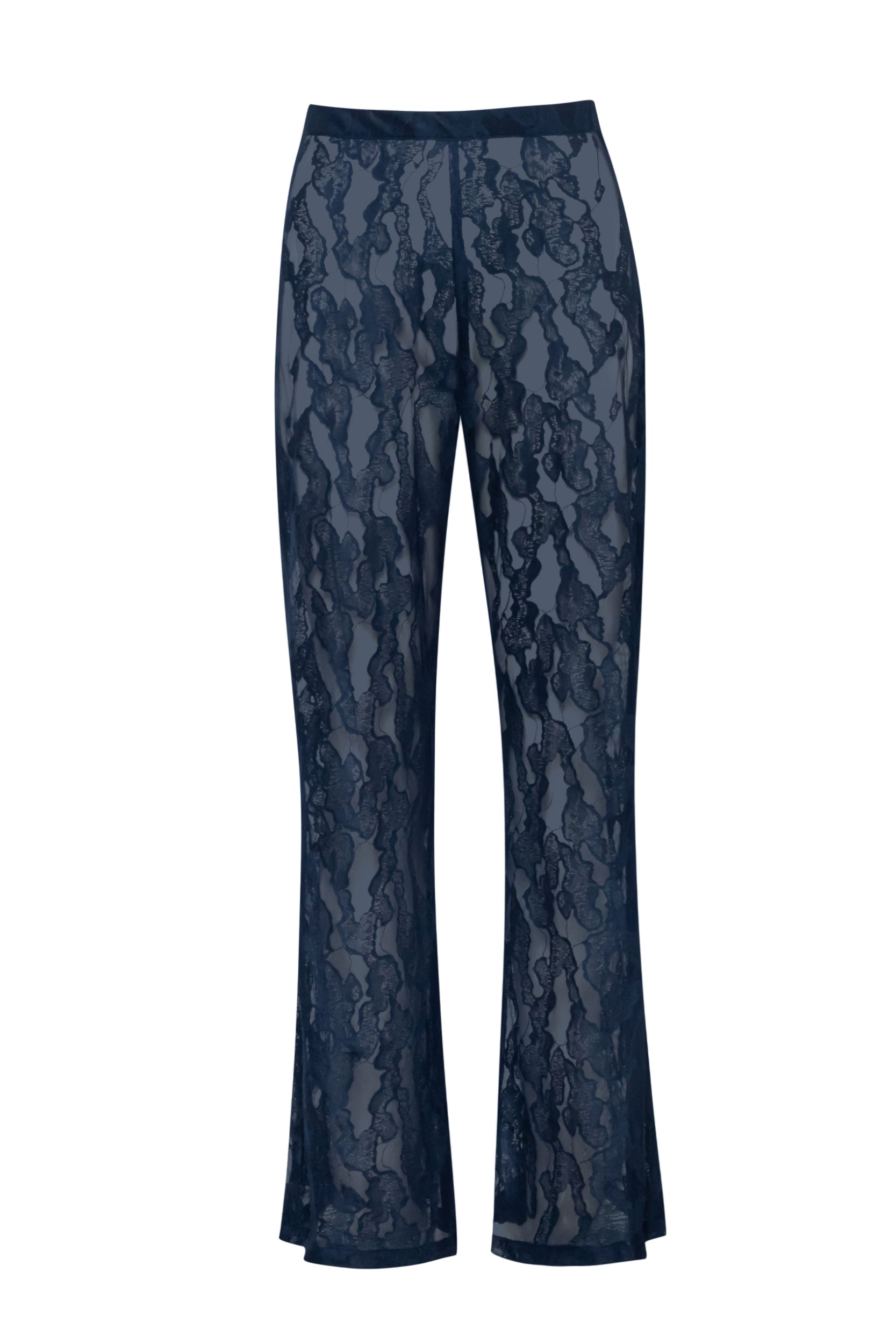 Pantalón Porto night blue, vista frontal con cintura reforzada y caída fluida.