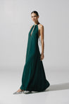 Vestido maxi Rondine de Baobab, estilo elegante con espalda abierta y textura visible.