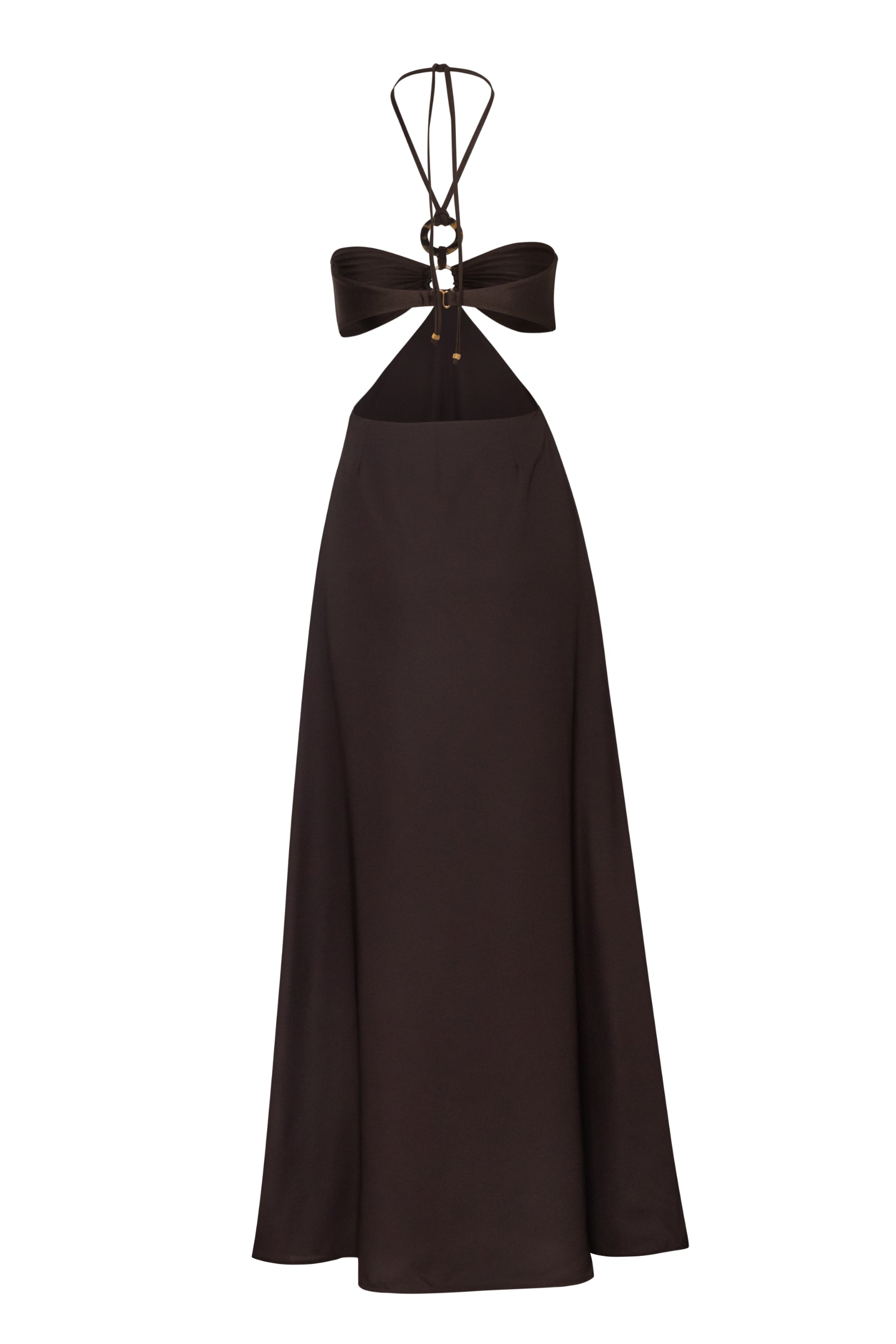 Vestido Yvon de Baobab colgado, tela ligera con escote halter y diseño estructurado.